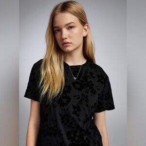 NWT Simons Twik Black Velvet flowers T-shirt